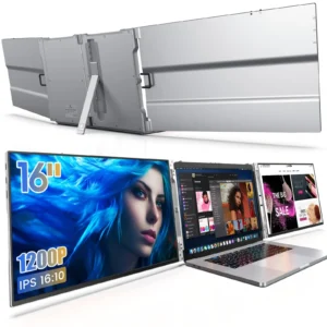 16 inch Portable Triple Monitor for 15-17.3 Inch Laptop FHD 1200P Frameless Al Alloy Triple Screen Laptop Monitor Extender with USB/HDMI Tri-Screen Laptop Extender for Mac & Win