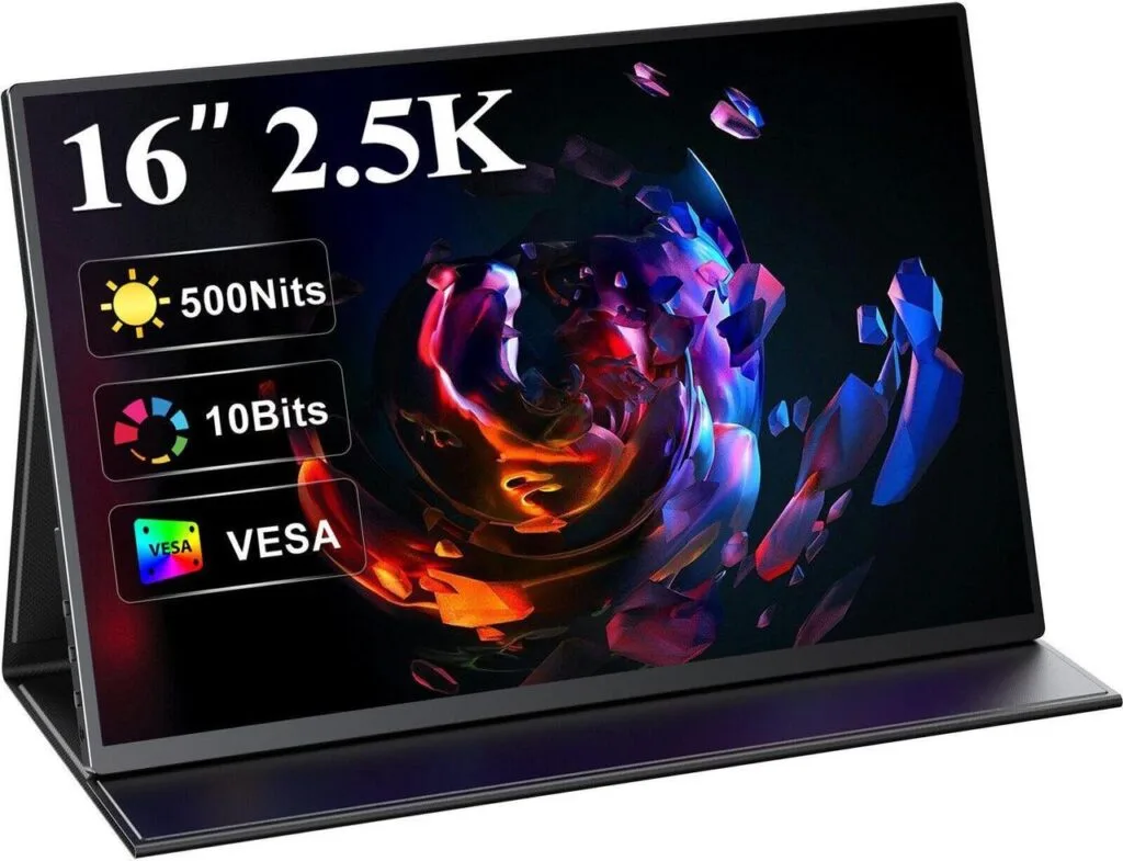 16 Inch Portable Monitor 2560*1600 FullHD 120Hz Gaming Computer Monitor Wide 16:9 Travel Monitors for Laptop Mac Phone Tablet PS4 Switch Xbox Built In Speakers,HDMI/Type-C Monitor