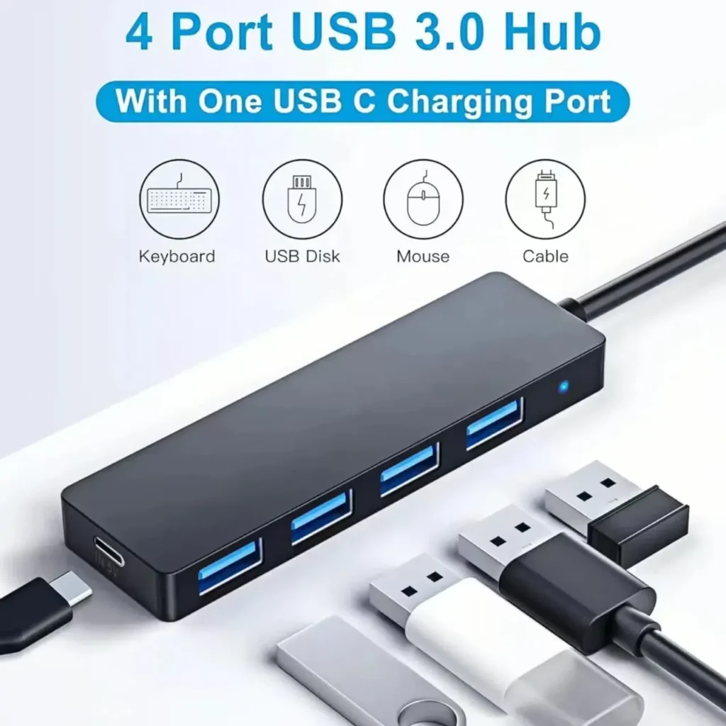 4 Port USB Hub USB 3.0 Splitter USB Expander for Laptop, Xbox, Flash Drive, HDD, Console, Printer, Camera,Keyborad, Mouse