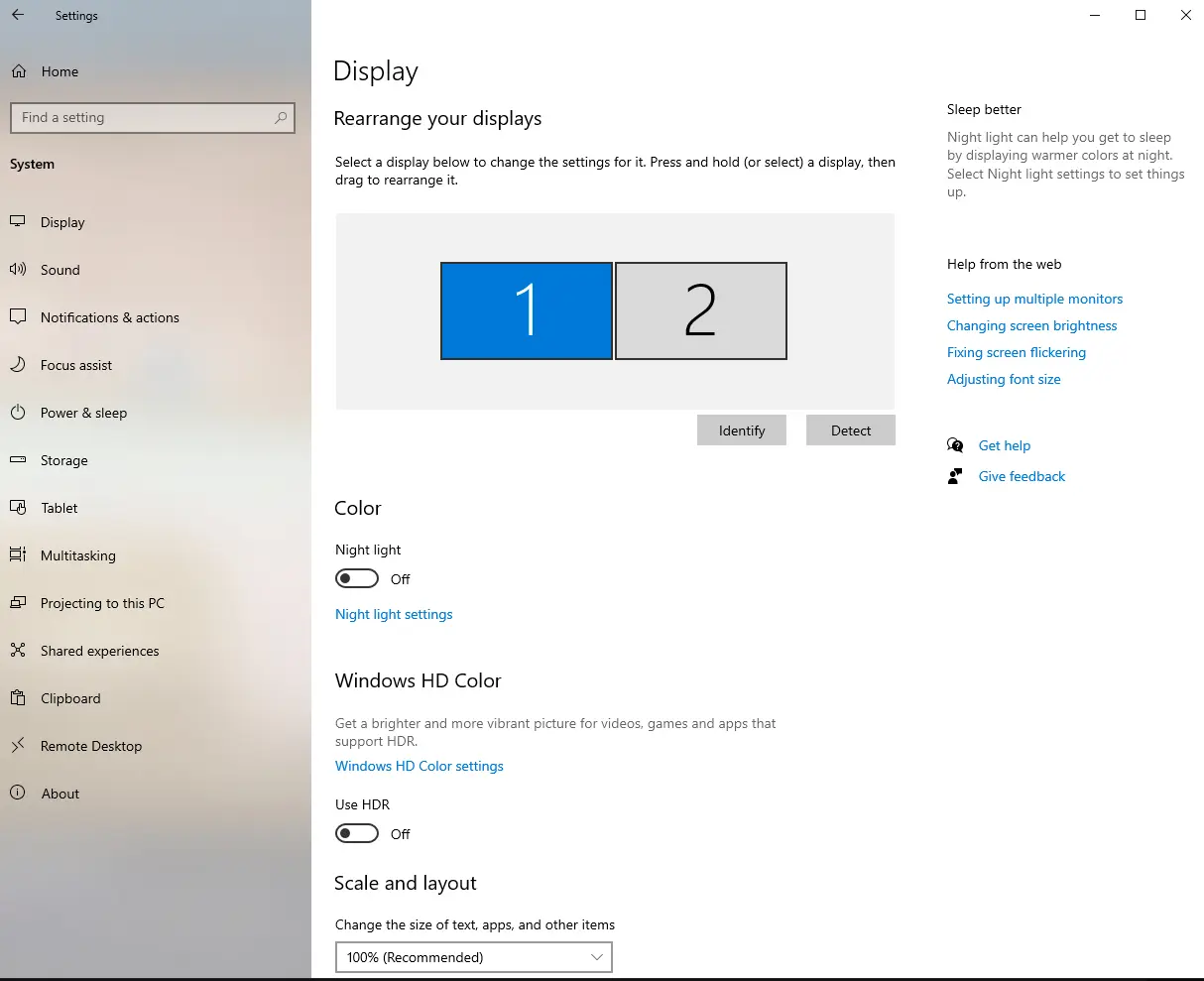 window11 multiple display setting main display option